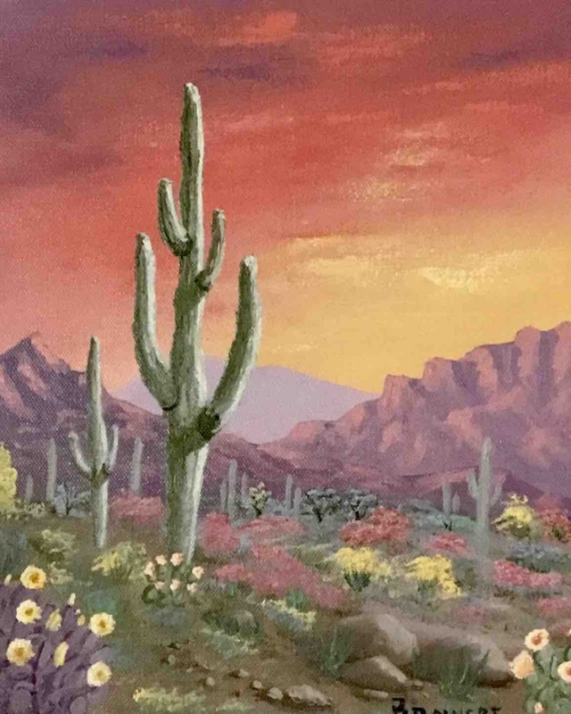 Original oil painting 14×11 Landscape Arizona desert Sunset sky , Brenda Bowers