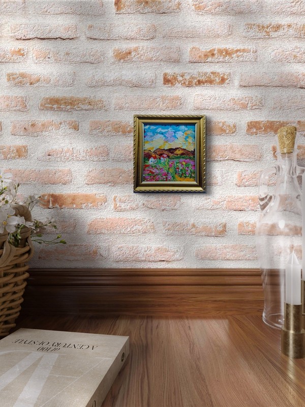 Lavender Tuscany Original Oil Painting Gold Framed Wall Art Handmade 4.8x4.3 gallery