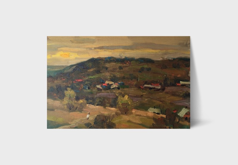 Oil painting Village Ukrainian painter canvas Unframed original Decor landscape