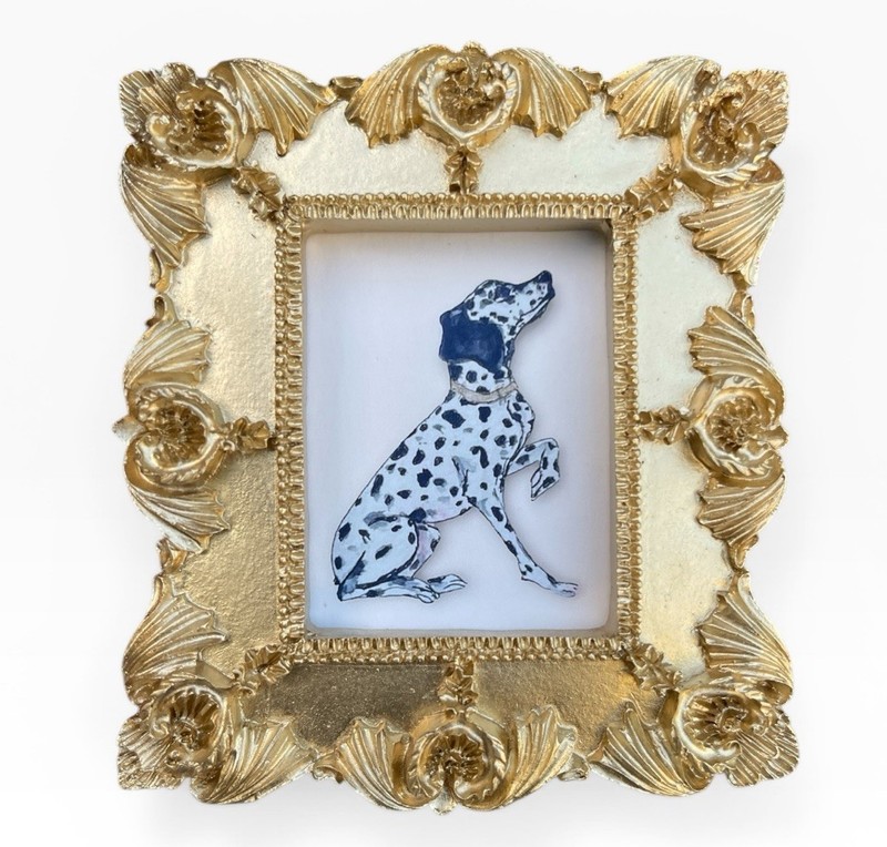 Dalmatian Dog 🐾 mini watercolor animal print in vintage style ornate frame