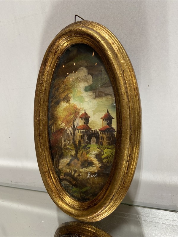 Vtg Original Miniature Oil Painting Art Landscape Italian Style Signed Illegible gallery