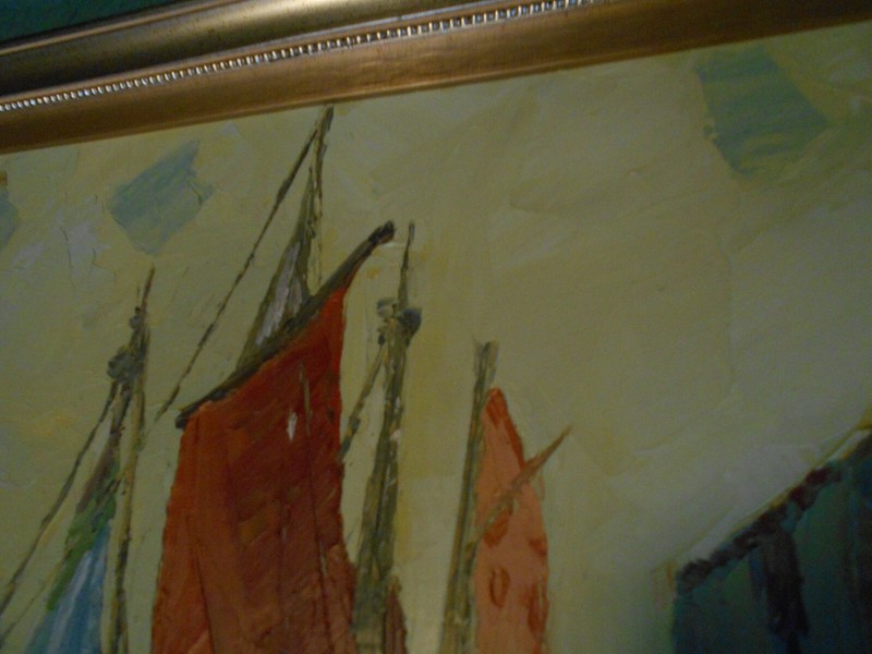 ***KAREN KERSTEN*** ORIGINAL PAINTING/ SBA VERSO/ "BOATS MOORED AT A DOCK" gallery