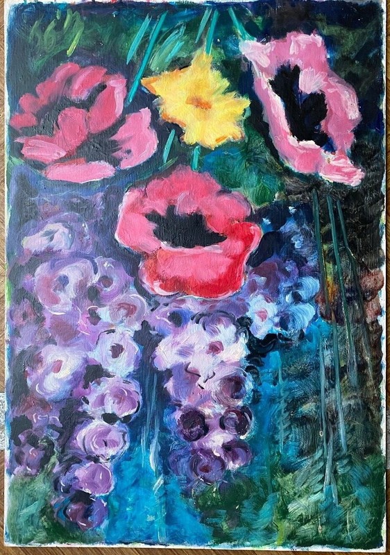 Painting Oil Picture Poppy Flowers Modern Expressionist Gallery Colorful Artwork