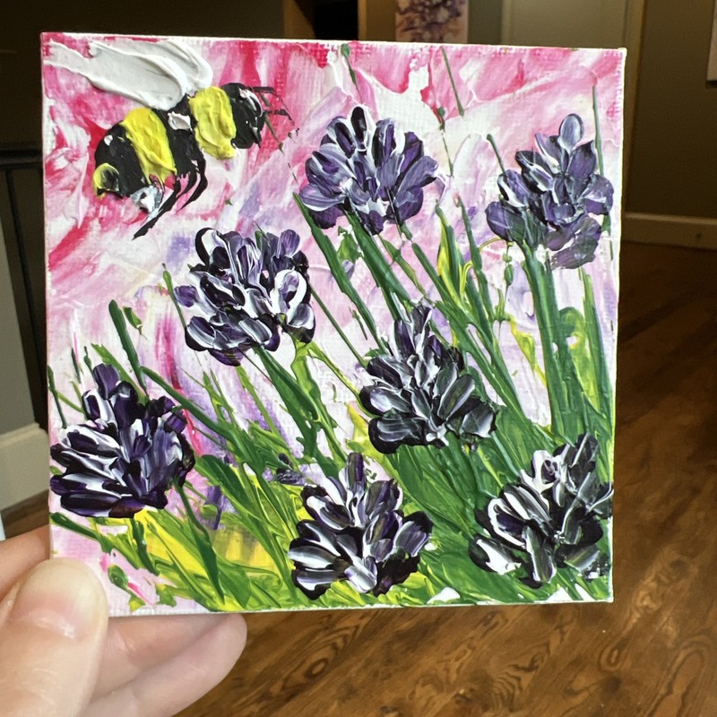 Bee,honeybee,Abstract Flowers,daisies original,miniature Painting,small,mini, gallery