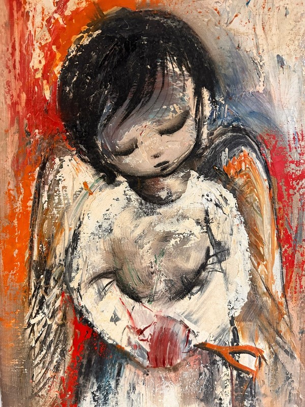 Ozz Franca 1965 Original Oil Painting on Canvas Angel Figure Mid-Century