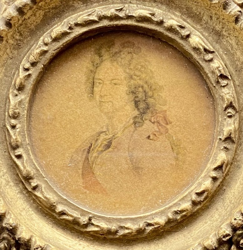 ANTIQUE ITALIAN MINIATURE DRAWING MAN PORTRAIT, GILDED WOOD FLORENTINE FRAME g gallery