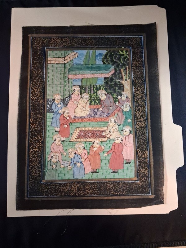 Handmade Mughal Style Indian Miniature Painting Court Scene On silk cloth