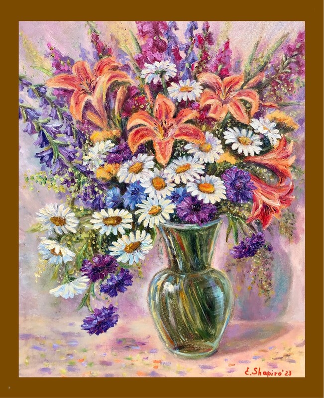 Original Oil Painting Daisy Lilly Flower Bouquet Wall Art Floral Decor 16x20 gallery
