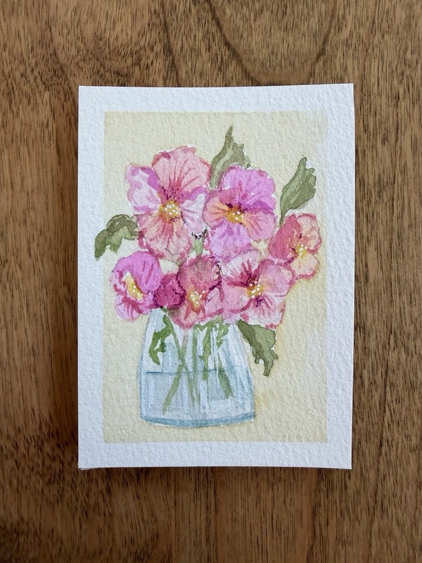 ACEO Original pansies in vase floral botanical illustration flowers by KC_ART_ME
