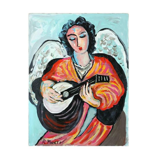 Rocco Monticolo, R Monti, Oil/c Winged Angel Musician playing mandolin. Oil/c