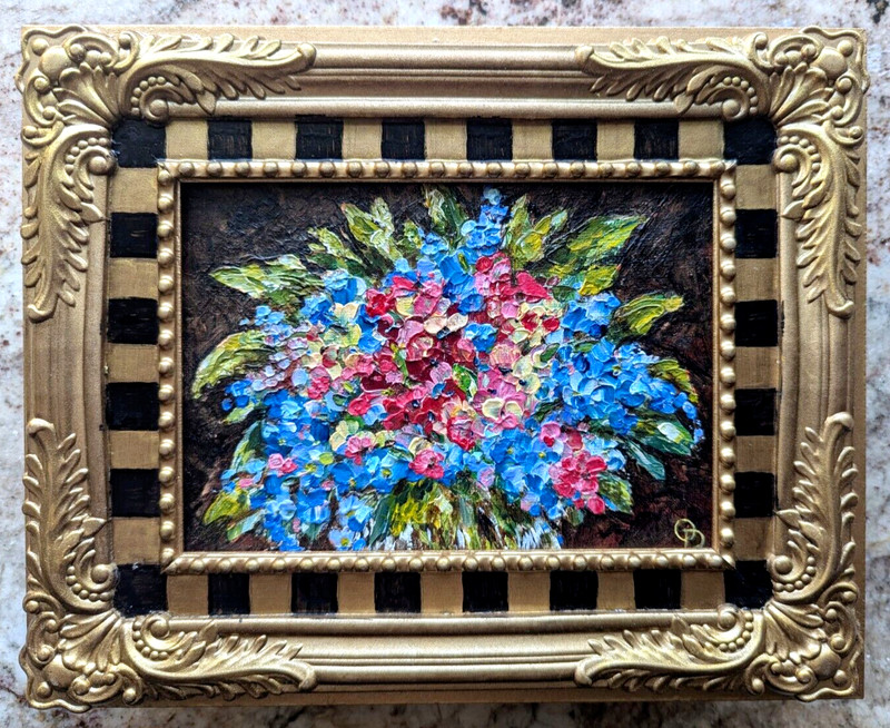 ORIGINAL OIL Painting » ABSTRACT FLOWERS» heavy impasto 7″x5″ by Olga Diduh.