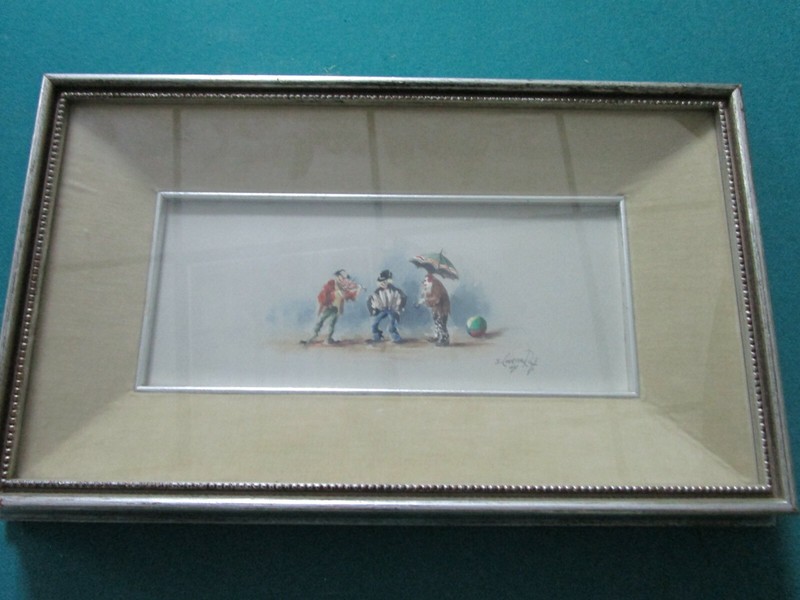 Watercolor Original By. S. Lorena Raff Three Clowns