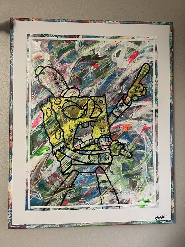 SpongeBob Painting Rock Band 18×24 Acrylic On Canvas Made By Me