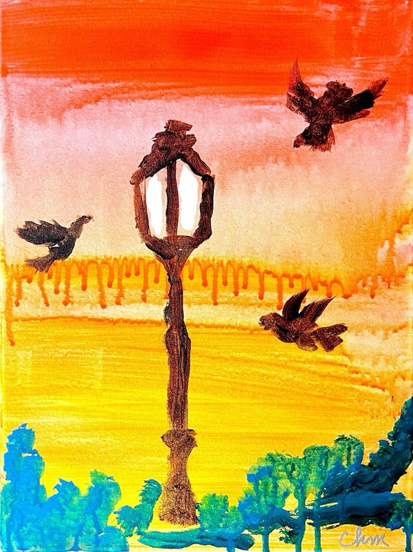 12 x 16 Gas Light Expressionism Original Abstract Handmade Signed Colorful Art