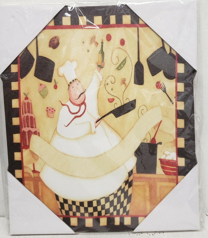 1 KITCHEN CANVAS WALL FRAME,10″x12″, FAT CHEF IN THE KITCHEN WITH FRYING PAN # 2