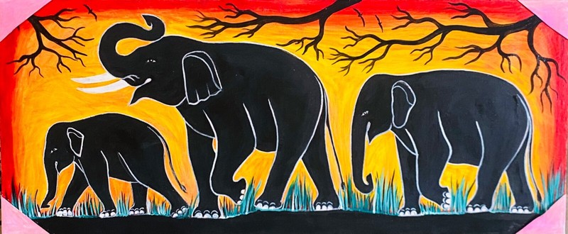 Elephant family wall art pictures living room framed
