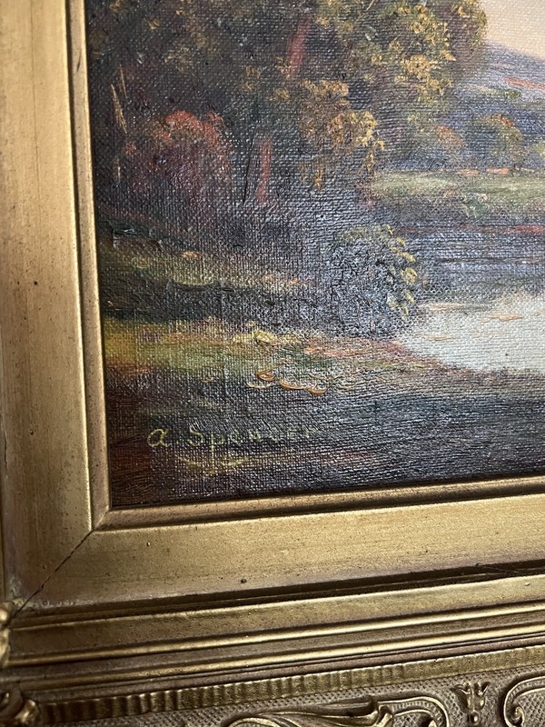 AUGUSTUS SPENCER, LISTED BRITISH COLLECTIBLE OIL LANDSCAPE IMPRESSIONISM ANTIQUE gallery