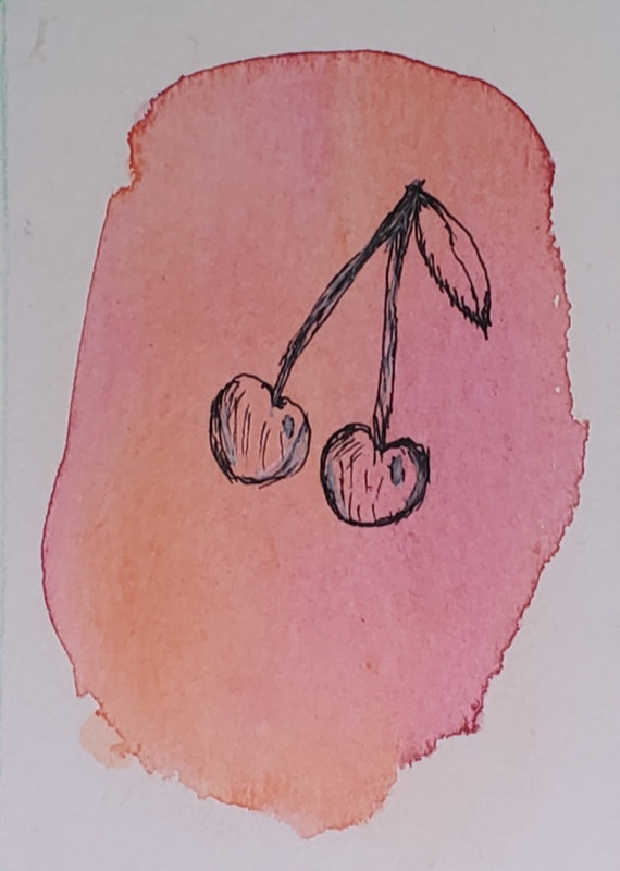 ACEO Original Cherry watercolor and Ink painting By Jessica Baldwin