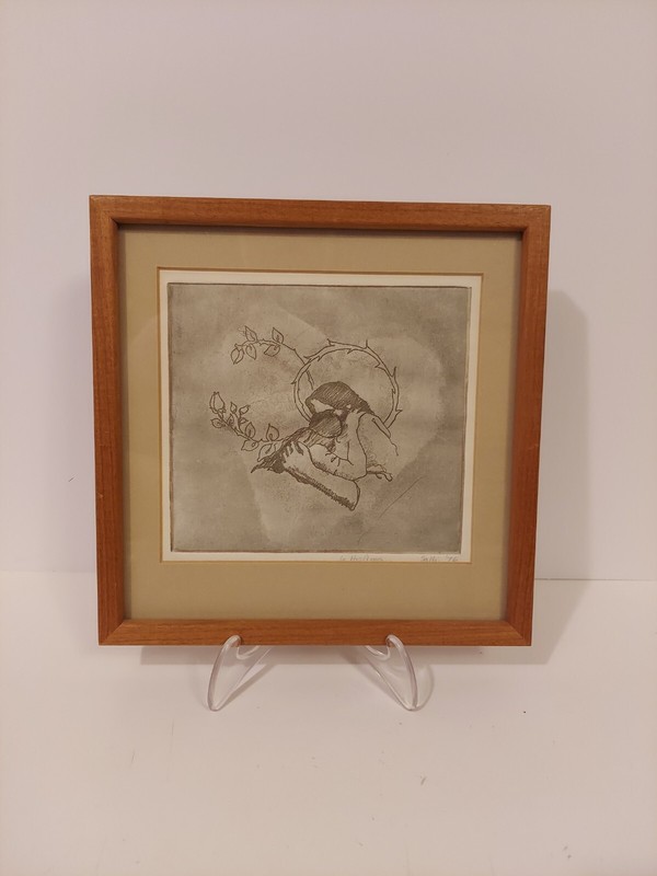 Signed Original Artwork Watercolor Pencil Lovers «In His Arms»