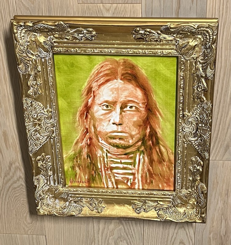 Portrait Oil Painting Of Native American Indian Chief Vintage Antique Gold Frame gallery