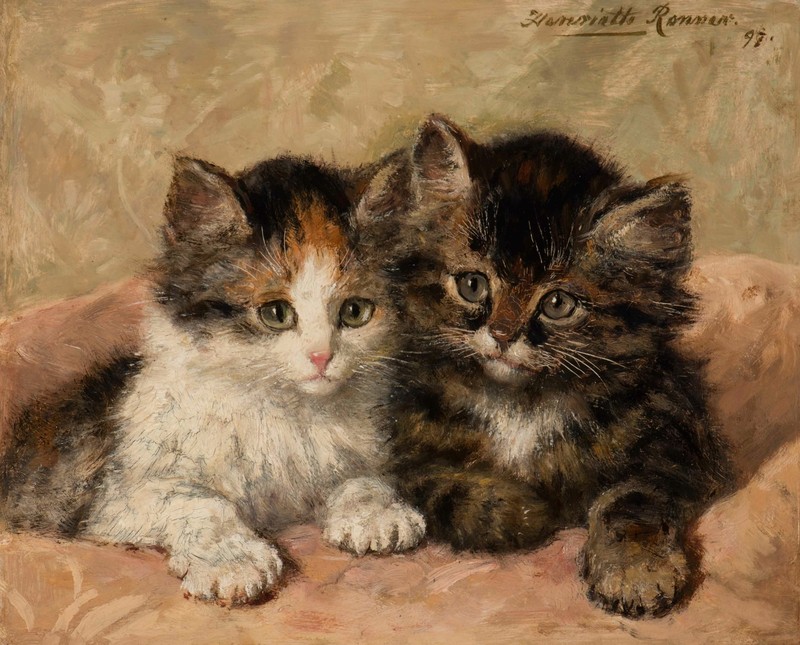 Handmade Oil Painting repro Henriette Ronner-Knip TWO KITTENS #2