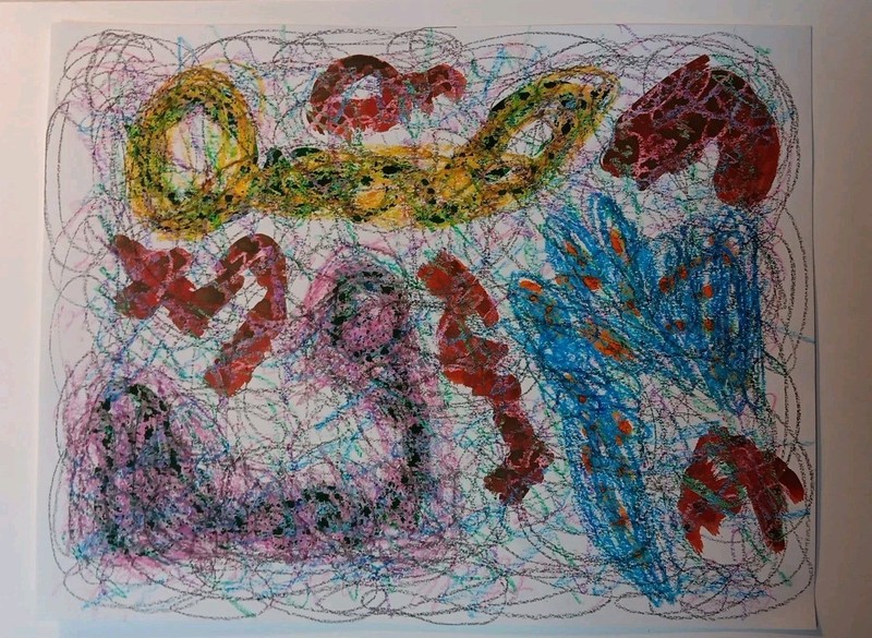 Vintage Original Painting Art Informel Brut Mixed Media Abstract Signed Leeroy