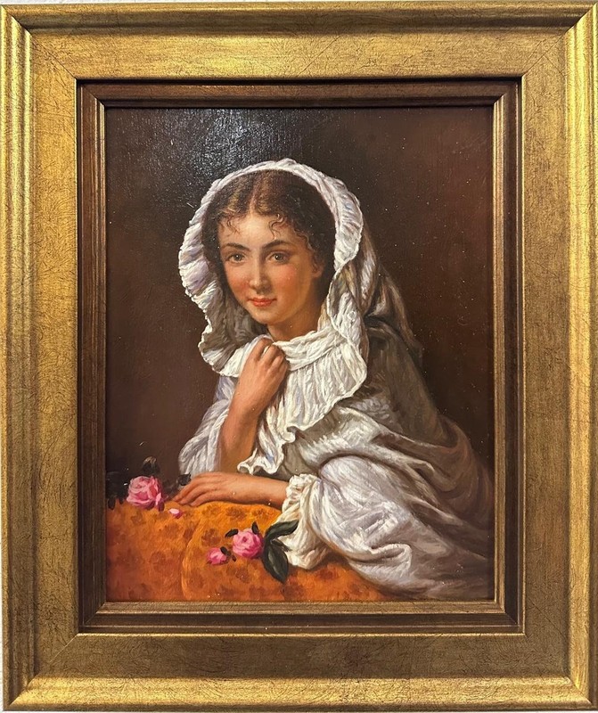 Contemporary Painting: Woman In A Ruffled Bonnet , Framed