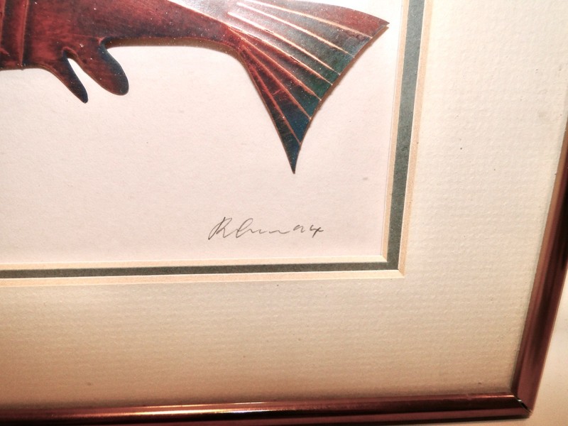 Vintage 3D COPPER FISH Framed PICTURE Signed Michael Anton Bruckdorfer 9.25"x12" gallery