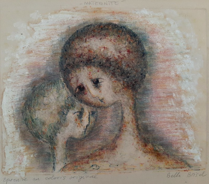 BELLA BRISEL (1929-1982), Original Oil on Paper, Maternite, Motherhood, Signed