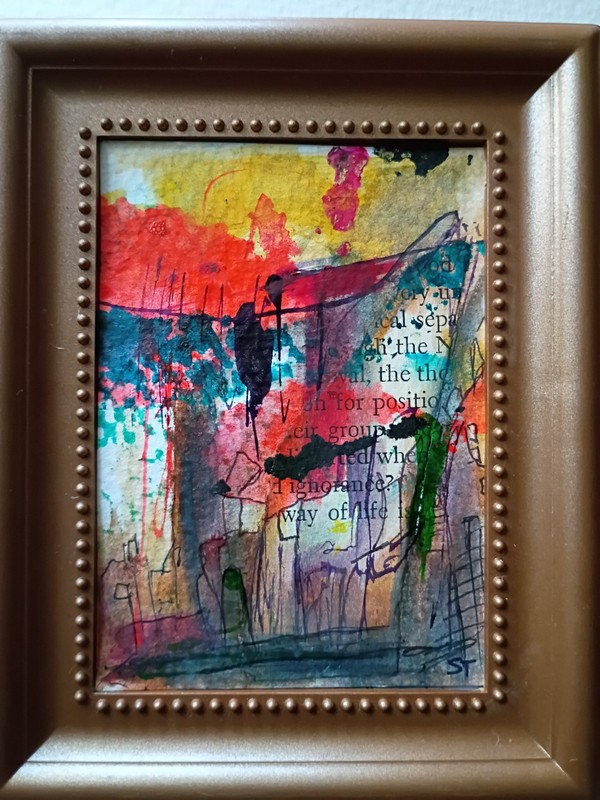 ACEO Original Art Card Abstract Drawing Ink Watercolor Signed AB0703D