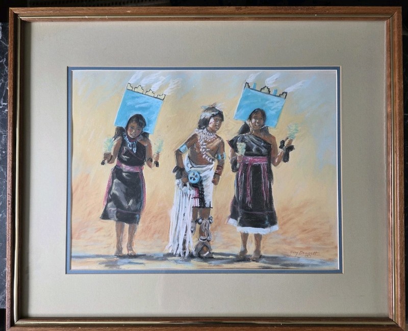 Native American Art «Hopi Initiation» Ceremony Signed Pastel. 23″x28″ 1987.