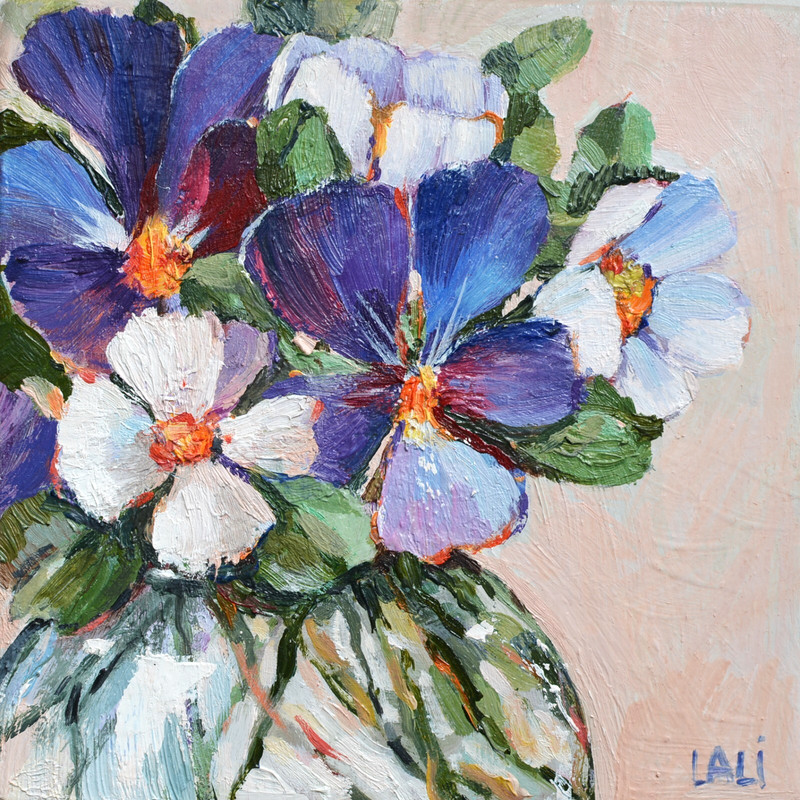 Pansies Original Oil Painting 5″x5″ Purple Floral Still Life