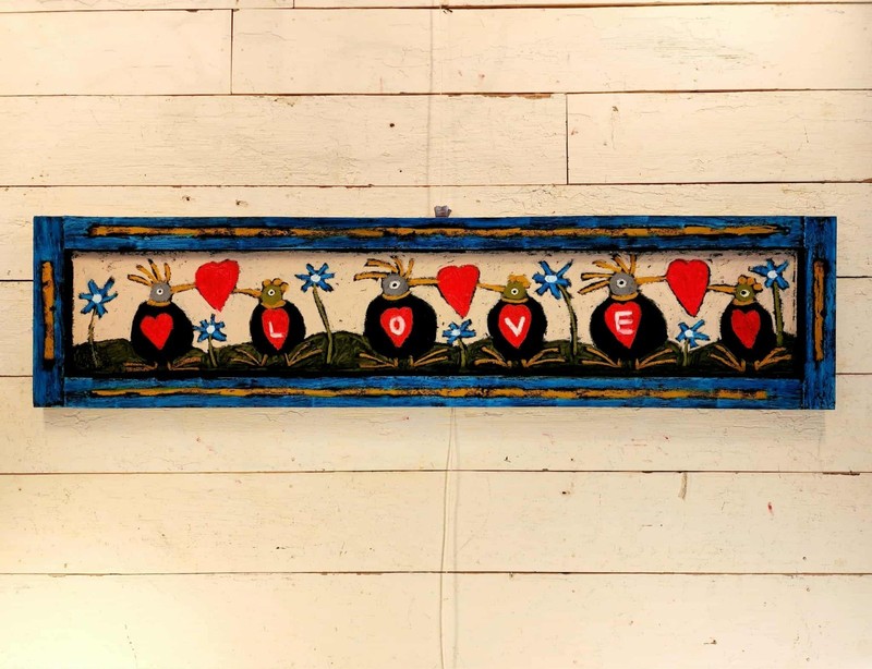 John Sperry Outsider Southern Primitive COLORFUL Folk Art LOVE Birds Painting gallery