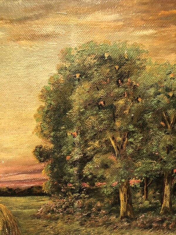 Vintage C.1930 Original Oil Painting By Andrew Weigand Farm Landscape & Stream gallery