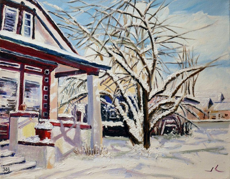 «Snowscape» #346- Original Expressive Oil Painting by Julia Lu 18″x24″