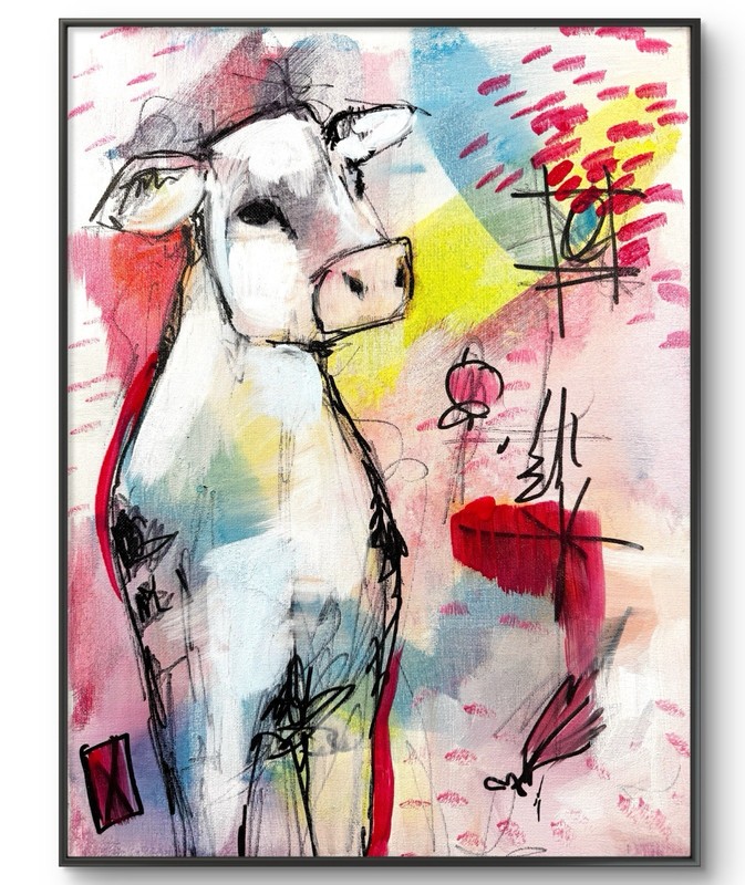 Original Abstract Expressionism 12×16 Cow Handmade Signed Unique Fine Art 264