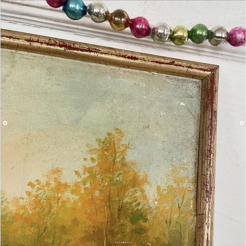 Vintage Oil Painting Autumn Lake House Stretched Canvas Paper Board Framed gallery
