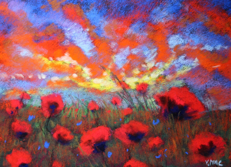 Poppy Sunset Landscape Painting 12×9 Modern Collectible Wall Art Signed