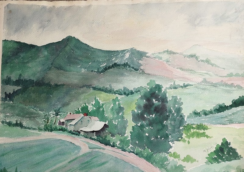 Mark Adams Original Vintage 1956 Bay Area Watercolor Painting San Andreas Valley