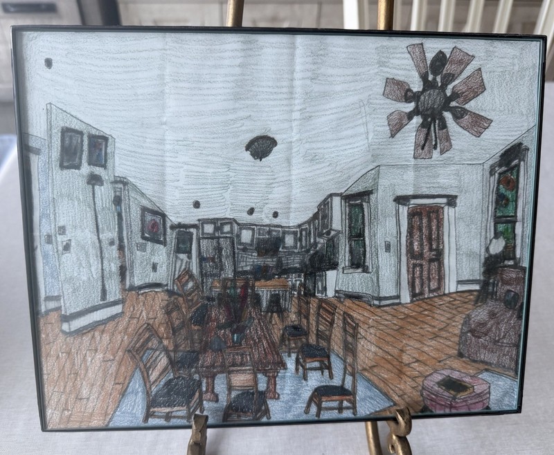 Original Interior Kitchen Dining Room Drawing Crayon Pencil Outsider Art Framed gallery