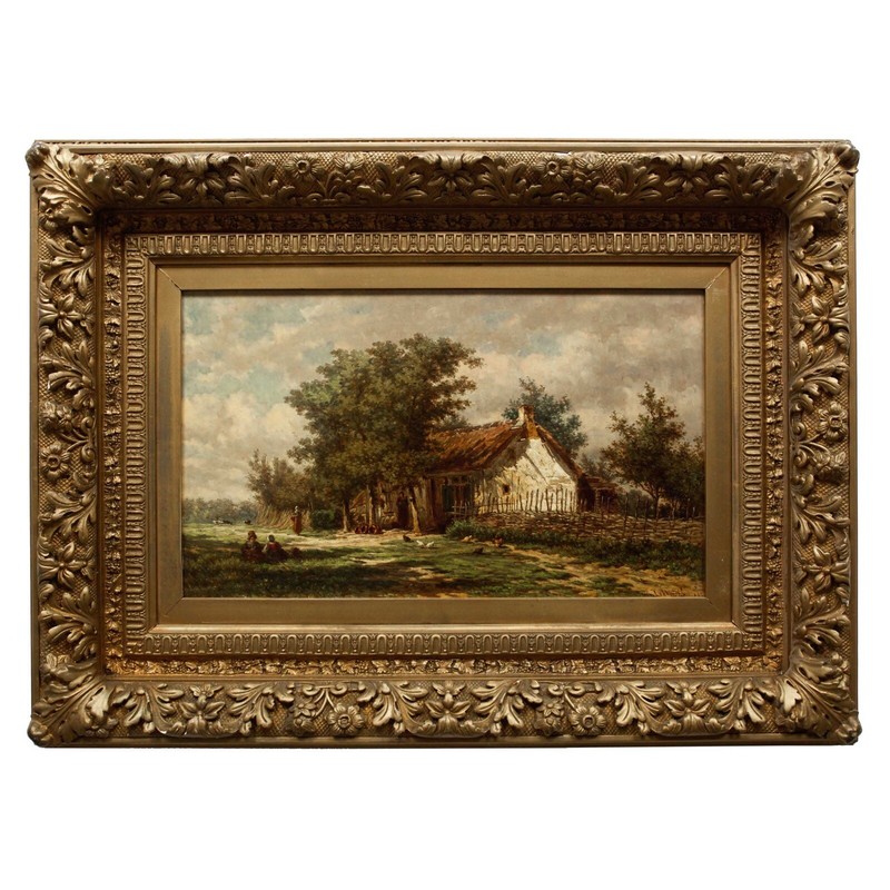 Jan van Lokhorst (1867) Dutch Barbizon Landscape Painting "A Rural Cottage” gallery