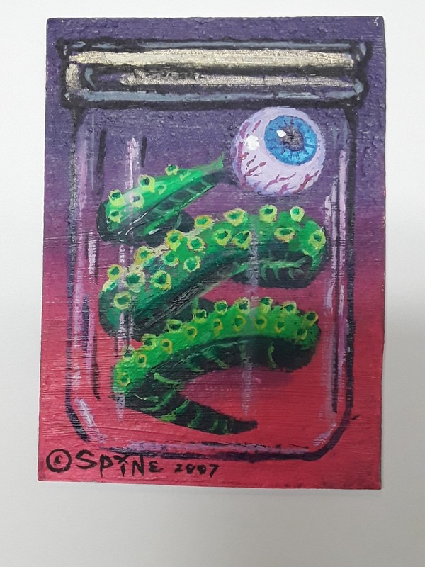 Tiny Size Original Art by Spine Horror DO NOT OPEN Monster 2.5 by 3.5 ACEO