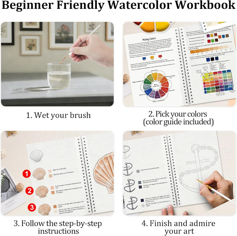 Watercolor Workbook with Step-By-Step - 12 Watercolor Coloring Pages - 100% Cott gallery