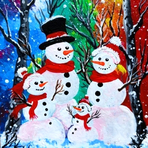 02 Pcs ACEO Original Christmas Snowman Acrylic Hand Painting Gift Art Set New gallery