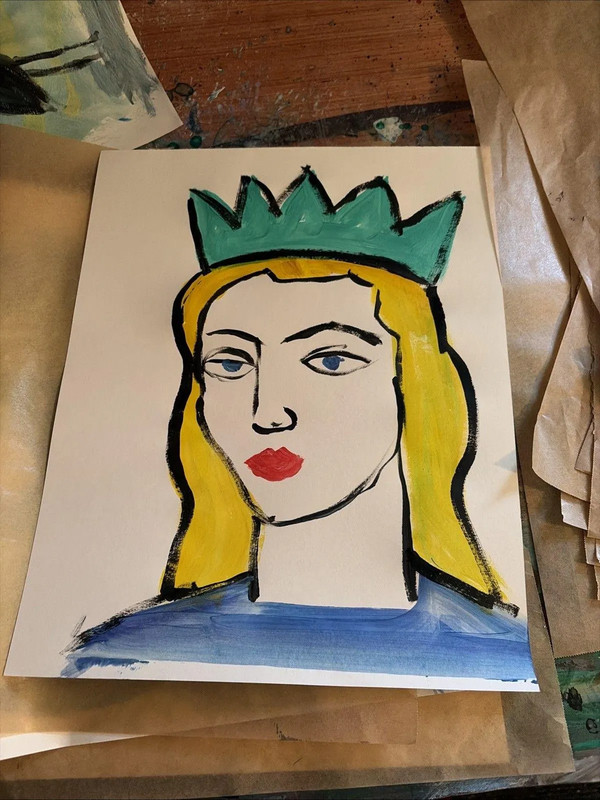Original Impressionist Woman with Crown Acrylic Painting 11x14 Signed Wall Art gallery
