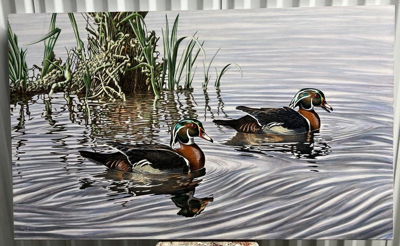 Tom Smith Original Painting “Decoy” Ducks -Acrylic On Panel 1995 -24×40”