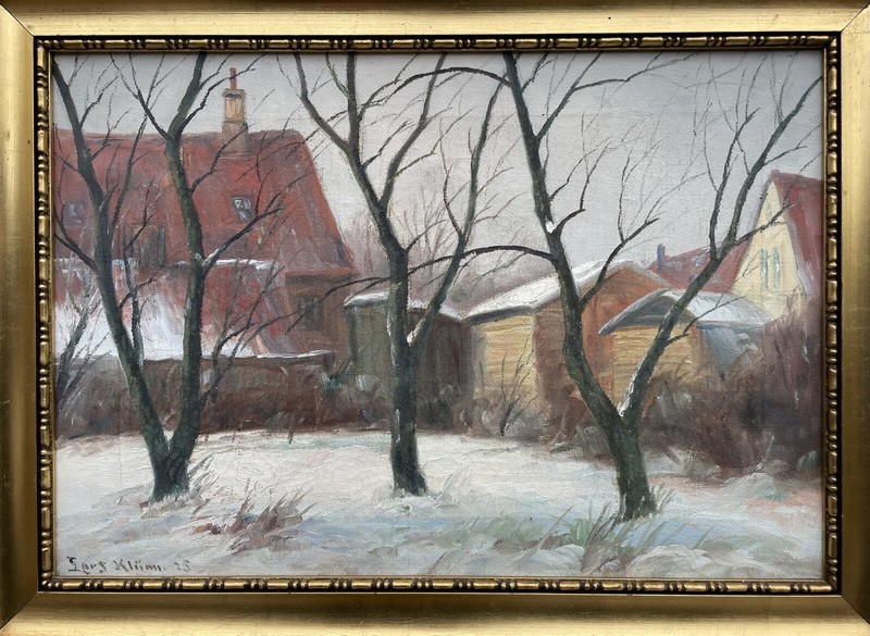 Impressionist Lars Kliim 1891-1942 Winter Landscape Houses Bald Trees Snow gallery