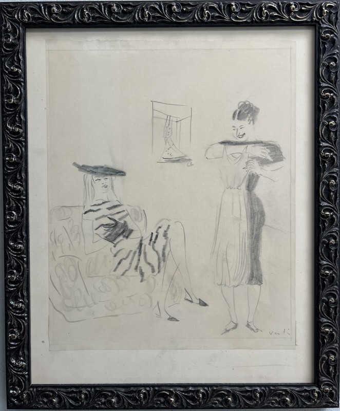 Marcel Vertes (1895-1961) French Artist Original graphite on Paper Pencil Signed