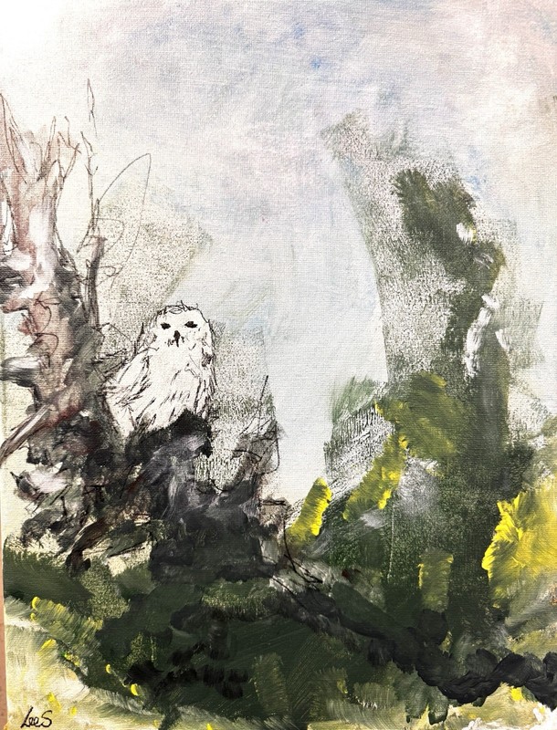 Original Abstract Snowy Owl 12x16 Impressionism Living Room Signed Art 363 gallery