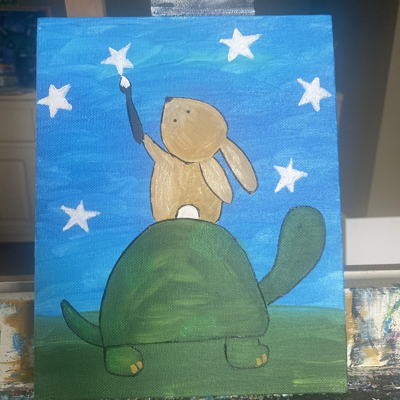 paintings on canvas original 8/10, Small,gift, Abstract Rabbit,turtle